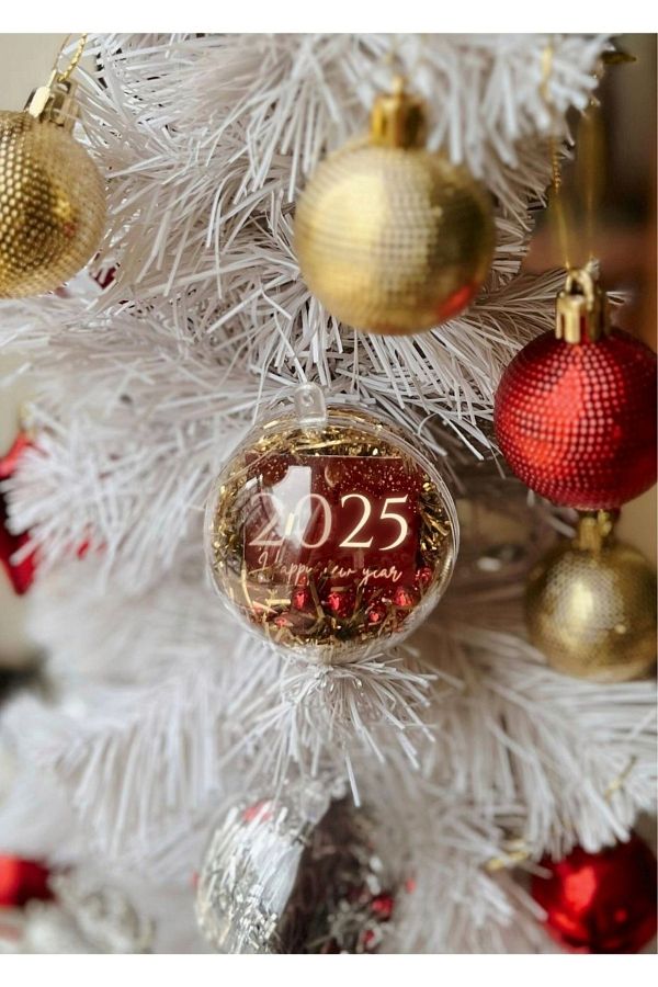 The Istanbul Event-2025 Happy New Year - Transparent Pine Tree Ornament with Gold and Red Beads 1