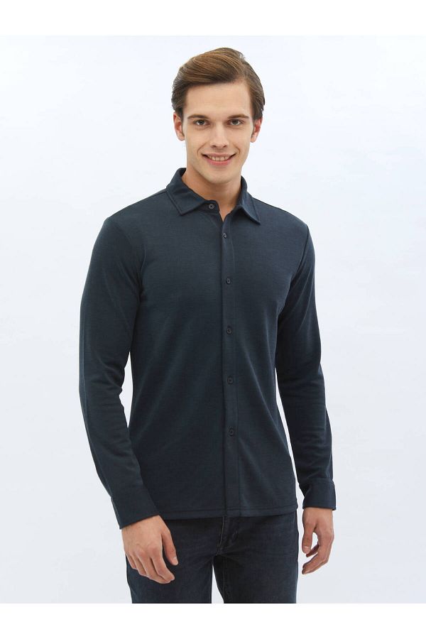 Kip-Plain Regular Fit Casual Knitted Shirt 1