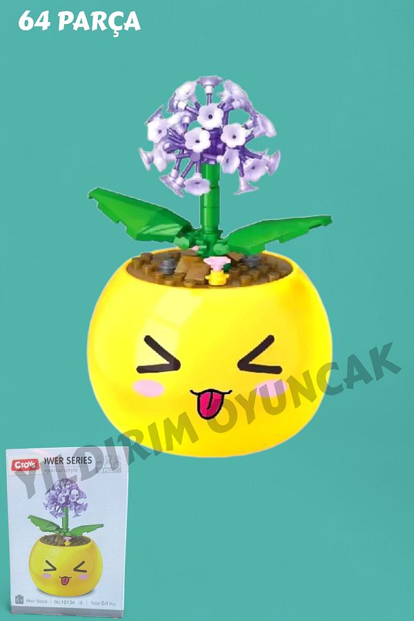 YILDIRIM OYUNCAK-Micro Block Flowers in a Pot 64 Piece Building Block - Mini Block Set with Decorative Pots Lego Flower Emoji 1