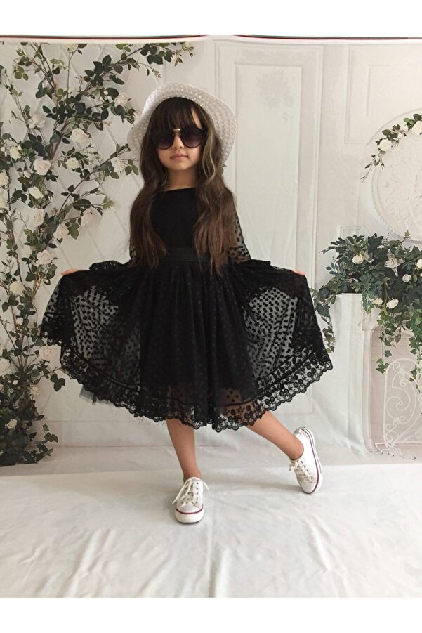 Black Lace Dress For Girls Flower Girls Capped Sleeve Lace And Tulle Short  Party Dress