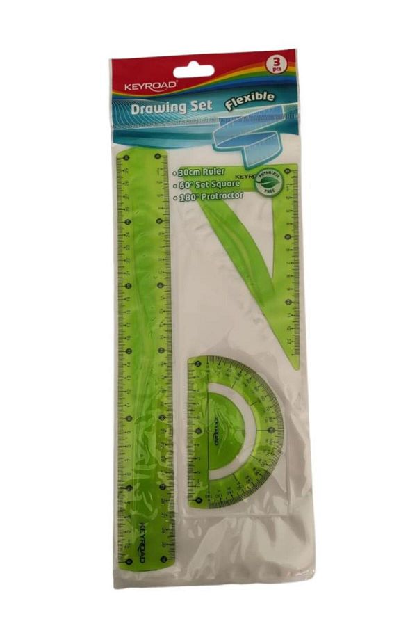 KEYROAD-Ruler Set Unbreakable Flexible Silicone Unbreakable 3-Piece Green 1 Pack Ruler Set Dawing 1