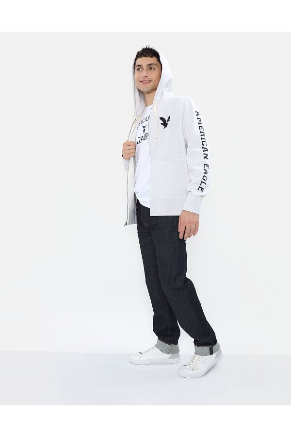 American Eagle AE Graphic Heather Zip Up Hoodie Trendyol