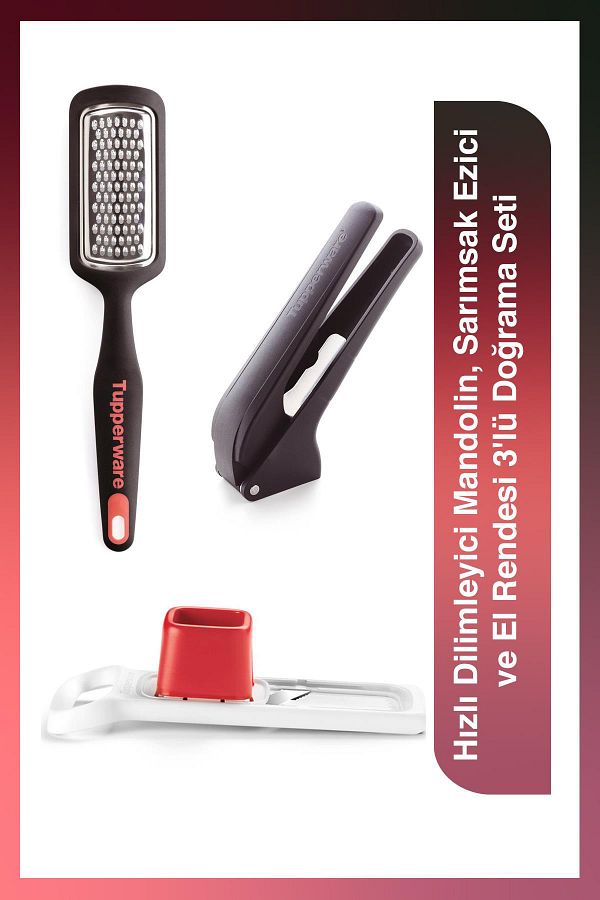 Tupperware-Quick Slicer Mandolin, Garlic Crusher and Hand Grater 3-Piece Chopping Set 1
