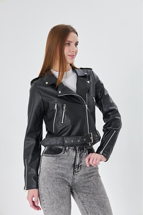 Goldenen Knöpfen Goldene Lederjacke Damen ALINTERYY Schwarze
