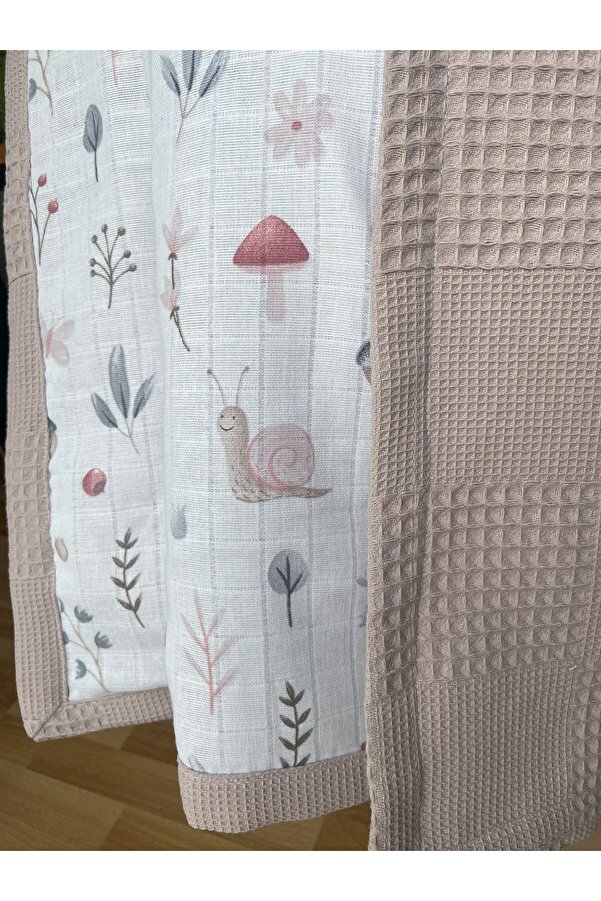 m montefair Çift Taraflı Bebek Battaniyesi Doğa ve Mantarlar Lavanta , 80x80 Cm %100 Pamuk Muslin Waffle Pike