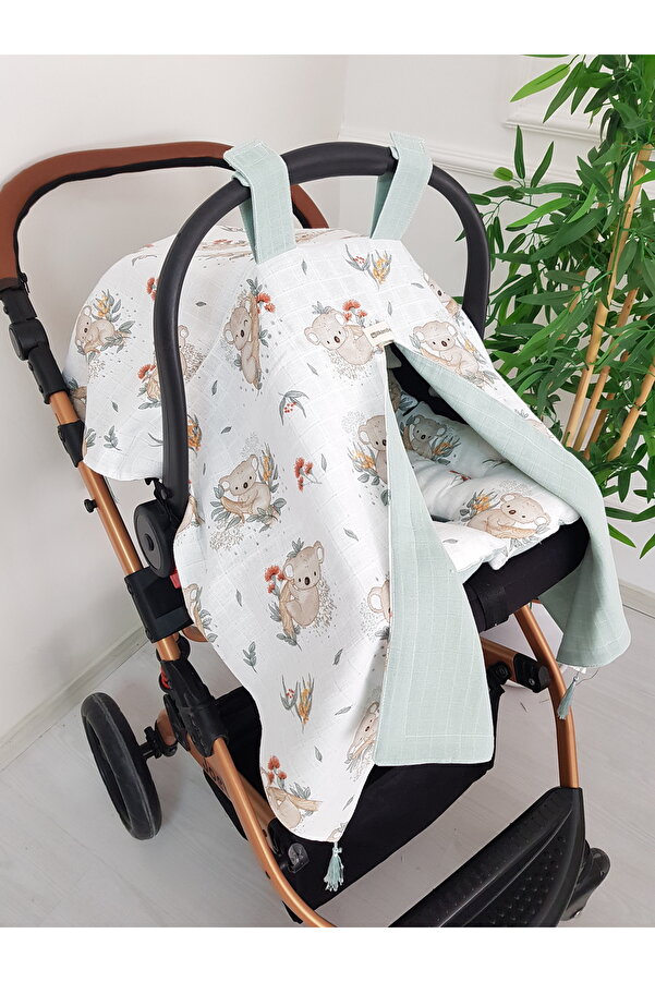 ib ilkimbebe Koala Müslin Pike Çift Taraflı Puset Örtüsü, Minderli Bebek Çift Kat, %100 Pamuklu