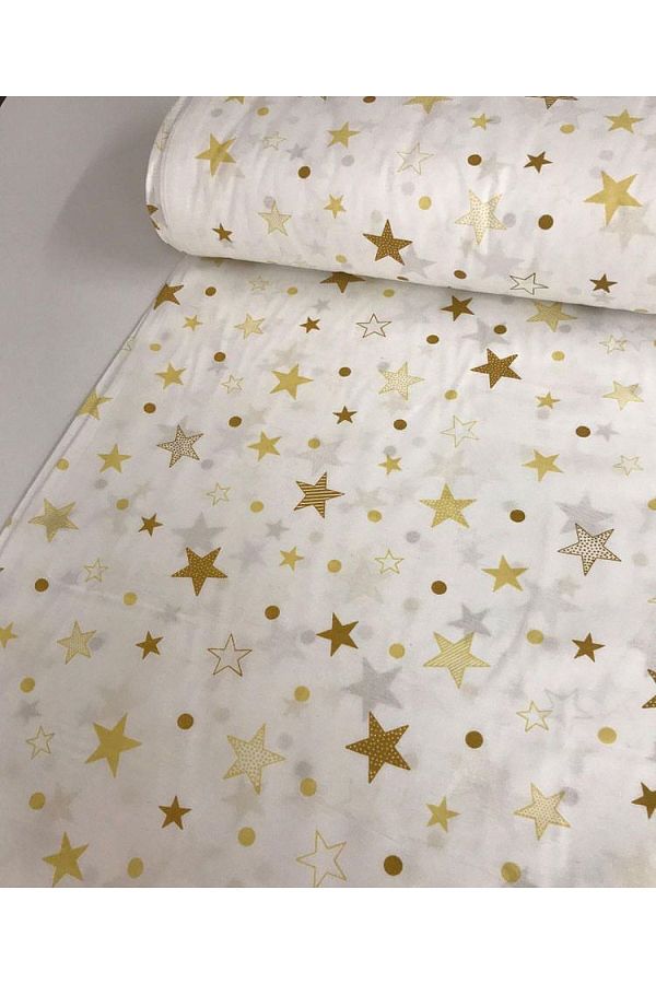 Bebek Özel-1 Top (30 Meters) Cotton Fabric New White Backdrop Yellow Star Pattern (Width 240 cm) 1