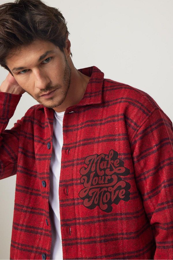 Tudors-Relax Fit Langarm Kariert Bedruckt Fleto Tasche Locker Winter Holzfäller Rot-Schwarz Herrenhemd 1