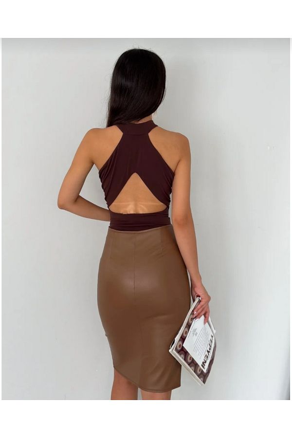 Tan faux leather pencil skirt top
