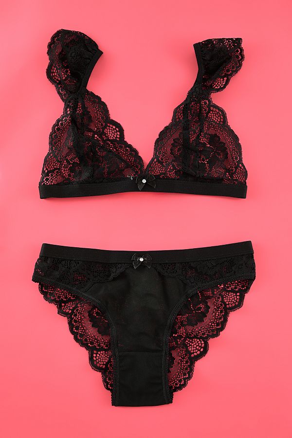 Trendyol Collection-Black Lace Bow Lingerie Set - Thmaw25Cc00023 1