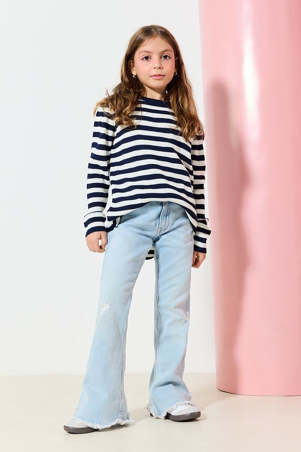 TRENDYOLKIDS-Navy*001 dívčí pruhovaný mini svetr Tkdaw25Kz00007 1