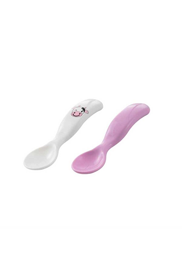 Mamajoo Ergonomik Beslenme Kaşık Seti Pembe & İnek, 6 Ay+ İkili
