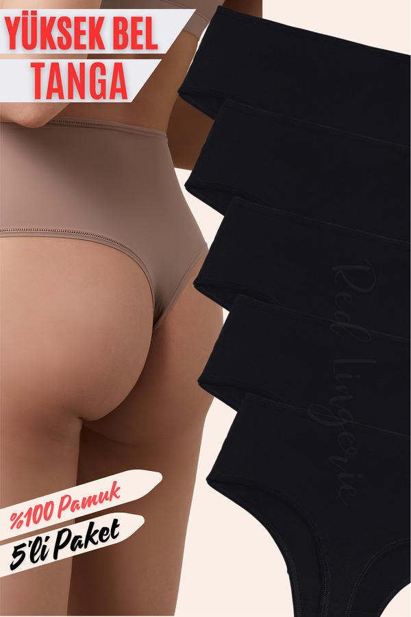 red iç giyim-Cotton Women's High Waist Thong 5 Pack 1