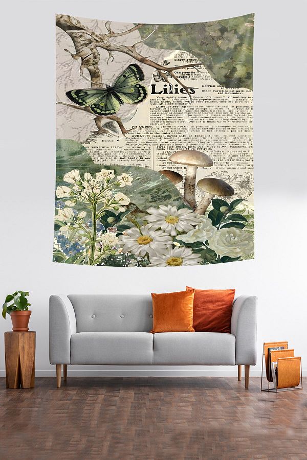 on the clouds-Stain-Proof Fabric - Butterfly Flower Mushroom Patterned Tapestry 1