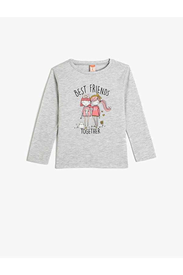 Koton Tişört Uzun Kollu Bisiklet Yaka Baskı Detaylı Pamuklu