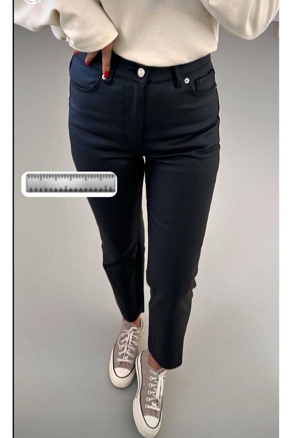Waxed high waist trousers on sale