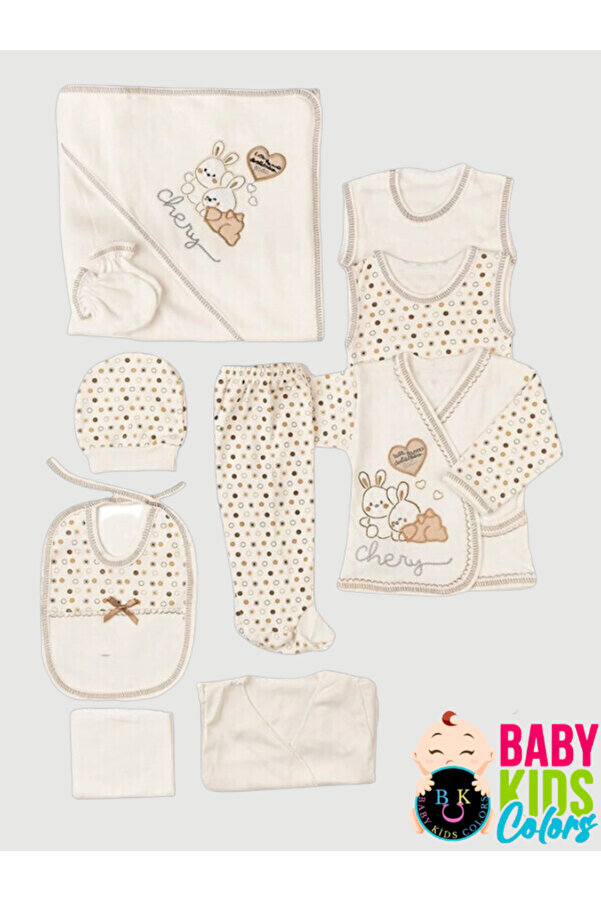 baby kids colors 10 Parça Tavşan Nakışlı Hastane Çıkışı Yeni Doğan Zıbın Set