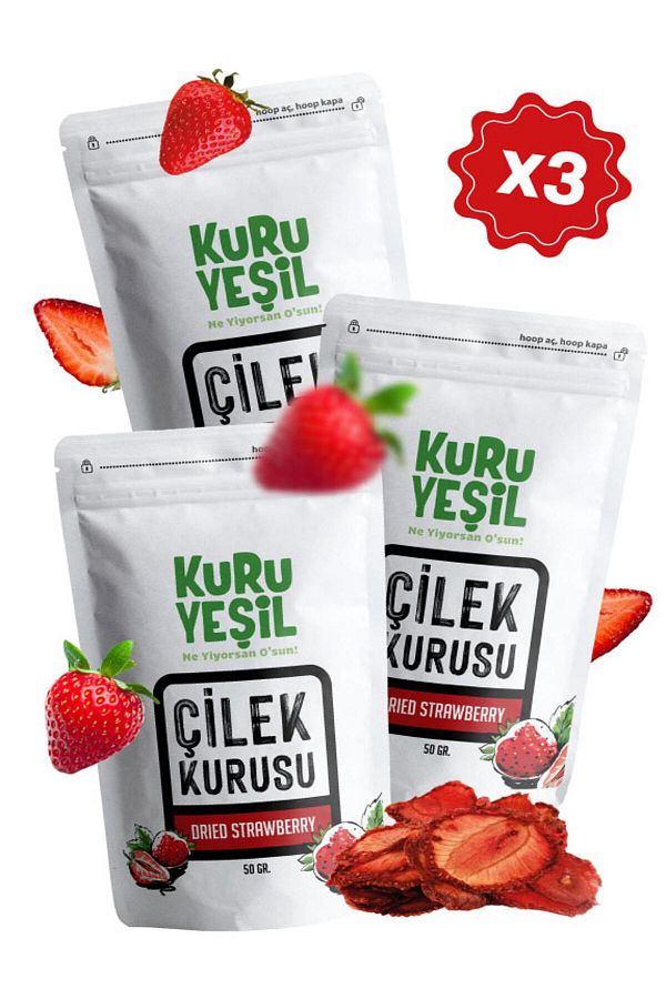 Kuru Yeşil-3X50Gr Dried Strawberry - Dried Strawberry Fruit Snack 1