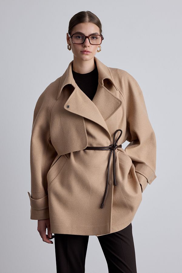 Manuka-Palton Camel Trench cu două piept - MARİ 1