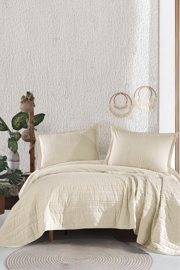 Clasy-Ranforce Avola V4 Ecru Color - 100% Cotton Single Bed Set 1