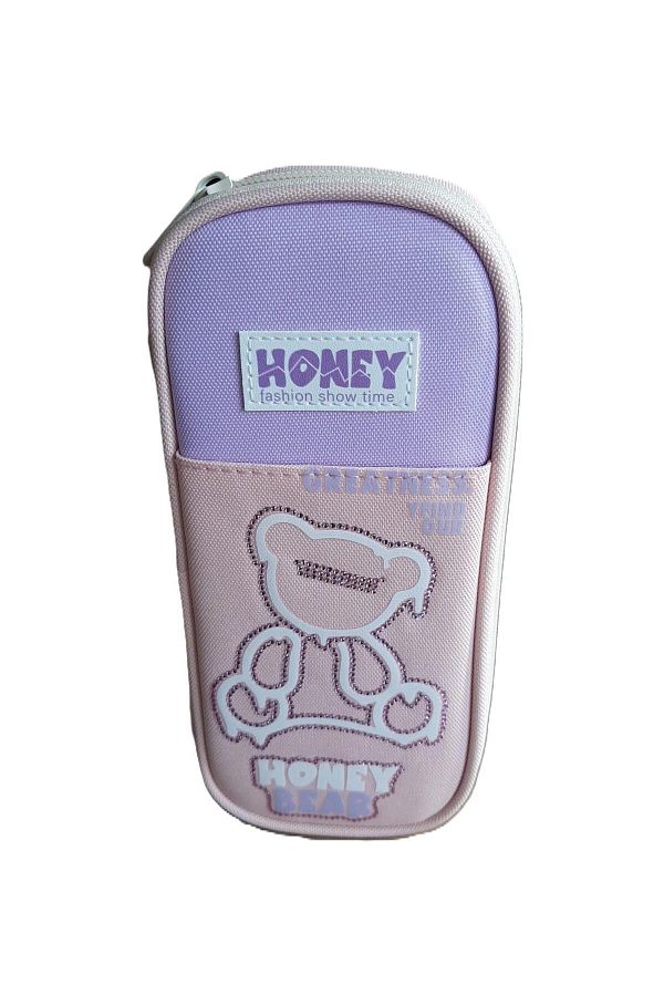 SYG-Purple Imported 1 Compartment Sequin Bear Pencil Case - Syg12Yavruağzı 1