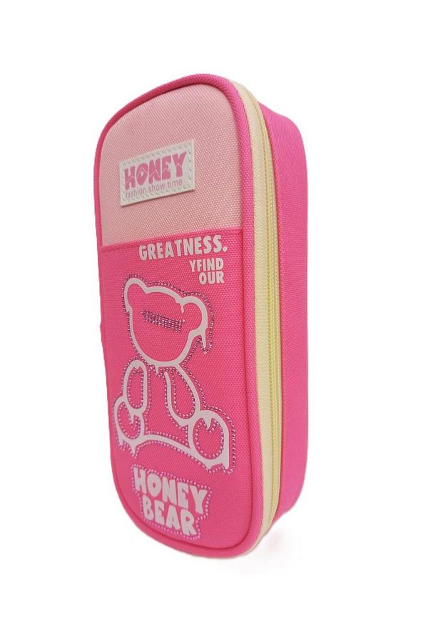 SYG-Sequin Bear Patterned Imported 1 Compartment Pencil Case - Syg12Pink 1