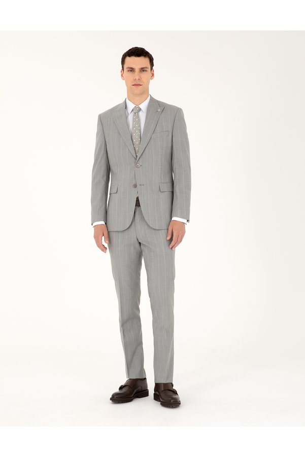 Pierre Cardin Gray Slim Fit Striped Wool Suit 50285259-Vr024