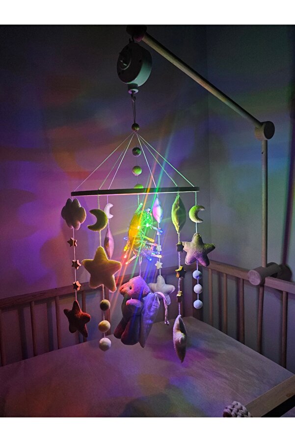 hobiimobiii IŞIKLI Müzikli Dönence Projeksiyon tavana ışık yansıtan projektör 2 kademeli bebek beşik süsü