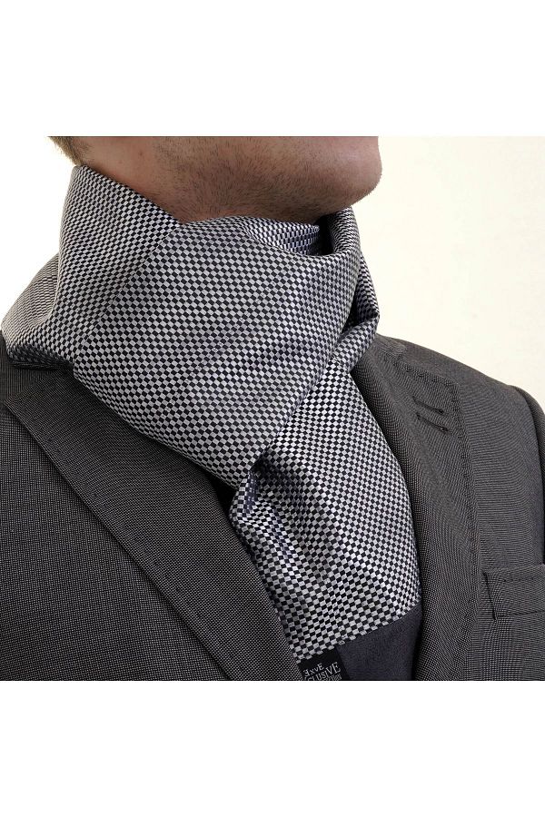 Exve Exclusive-Model de șah negru gri, țesătură clasică din lână jacquard, eșarfă pe două fețe 1