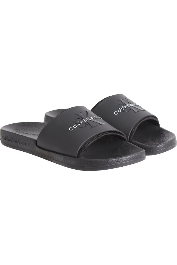 Calvin Klein-Monogram Detail Open Toe Slides 1