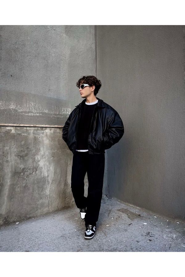 BASEL.CO New Season Oversize Bomber Leather Jacket - Trendyol