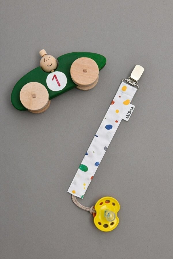 e&f Store Sertifikalı Pamuklu Emzik Askısı - Sulu Boya Desenli - Bebek Emzik Zinciri