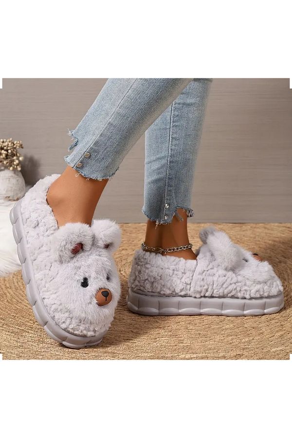 Yasee Warm Soft Wool Slippers for Home with Rabbit Character for Women and Men Trendyol