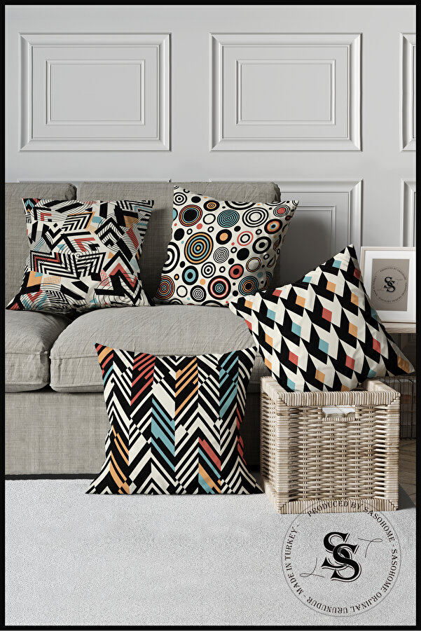 SasoHome Colorful Geometric Shapes Patterns 4-Piece Digital