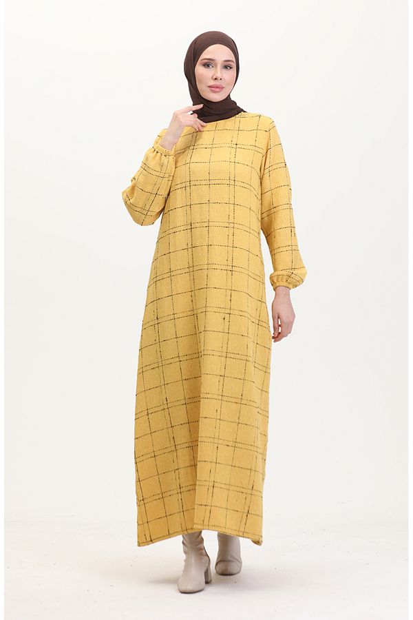 sefamerve-Tweed kockás ruha 0531-04 Sárga 1
