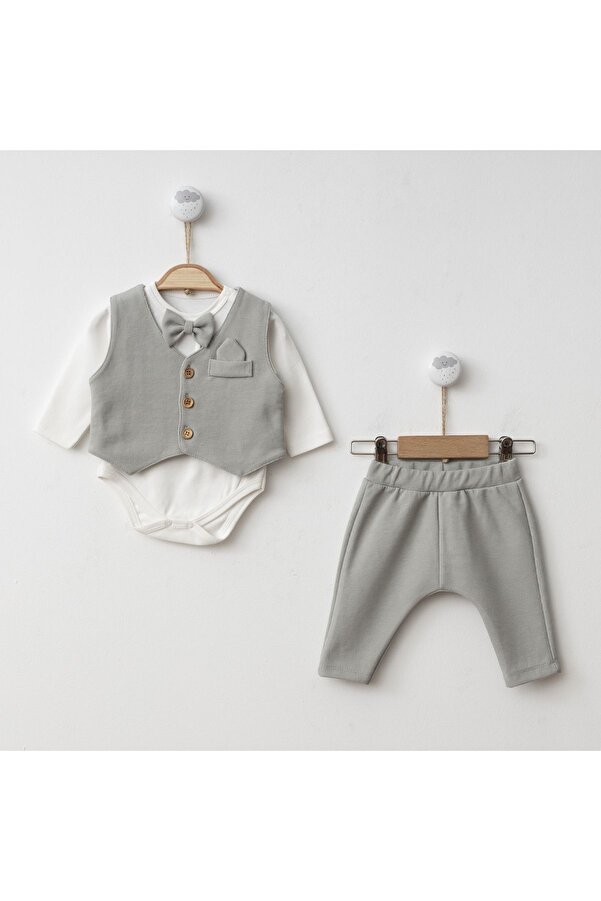 Minimus Yenidoğan Erkek Bebek Yelekli Papyonlu Badili Pantolon Özel Gün Takım Mevlüt Babyshower Düğün Nişan