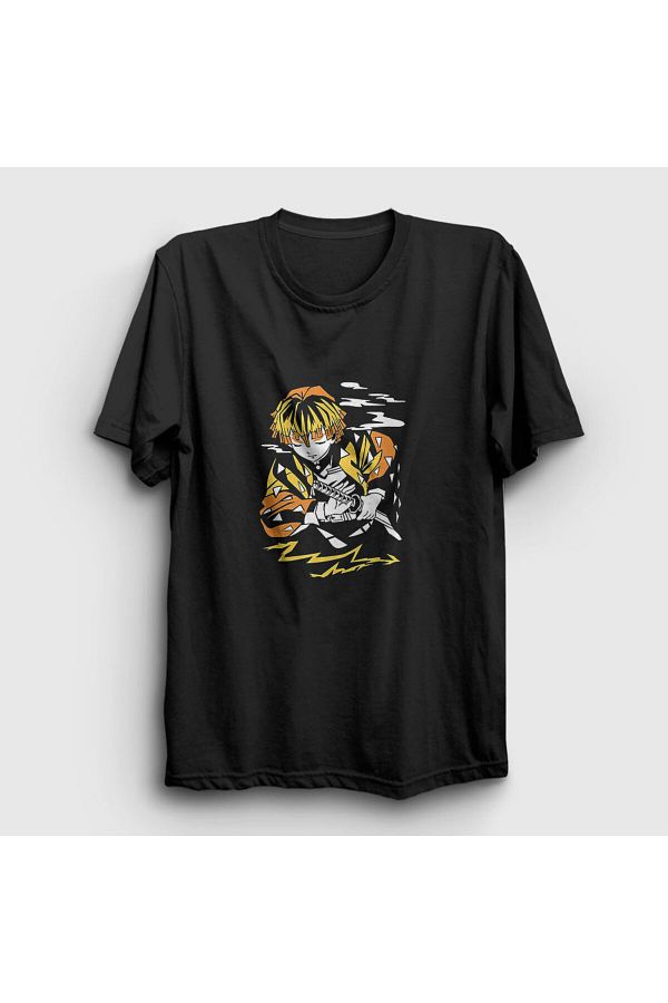 Presmono-Unisex Black Zenitsu V2 Anime Demon Slayer Kimetsu No Yaiba T-shirt309211tt 1