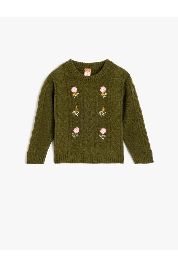 Koton-Gemusterter Strickpullover mit Rundhalsausschnitt und langen Ärmeln 1