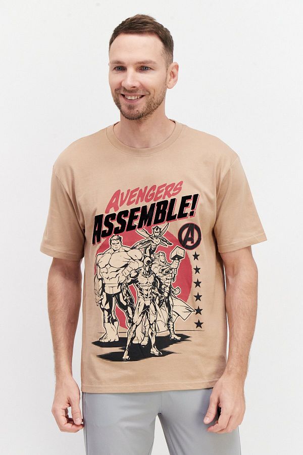 Marvel-Men Crew Neck Short Sleeve Graphic Print T-shirt, Tan 1
