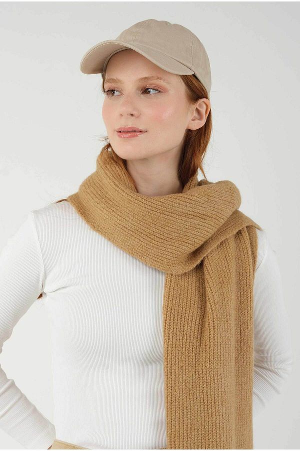 HEQA-Eșarfă Camel din tricot simplu 1