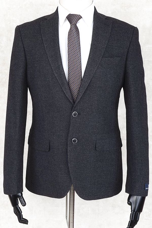 Jan Carlucci-JAN CARLUCCİ Wool Men's Regular Fit Mono Collar Black Drop 4 Single Jacket 1