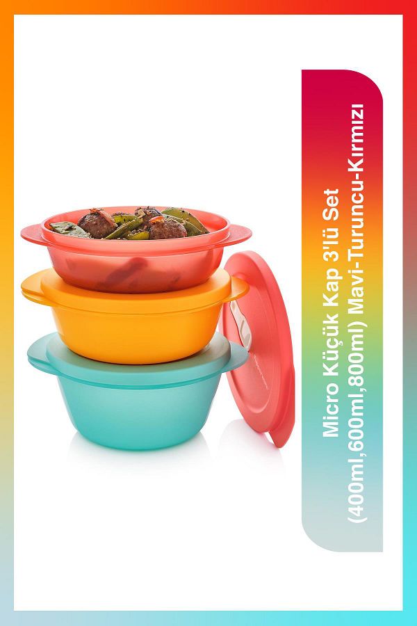 Tupperware-Set of 3 Micro Blue Orange and Red Small Food Carry Containers 400 ml 600 ml 800 ml 1