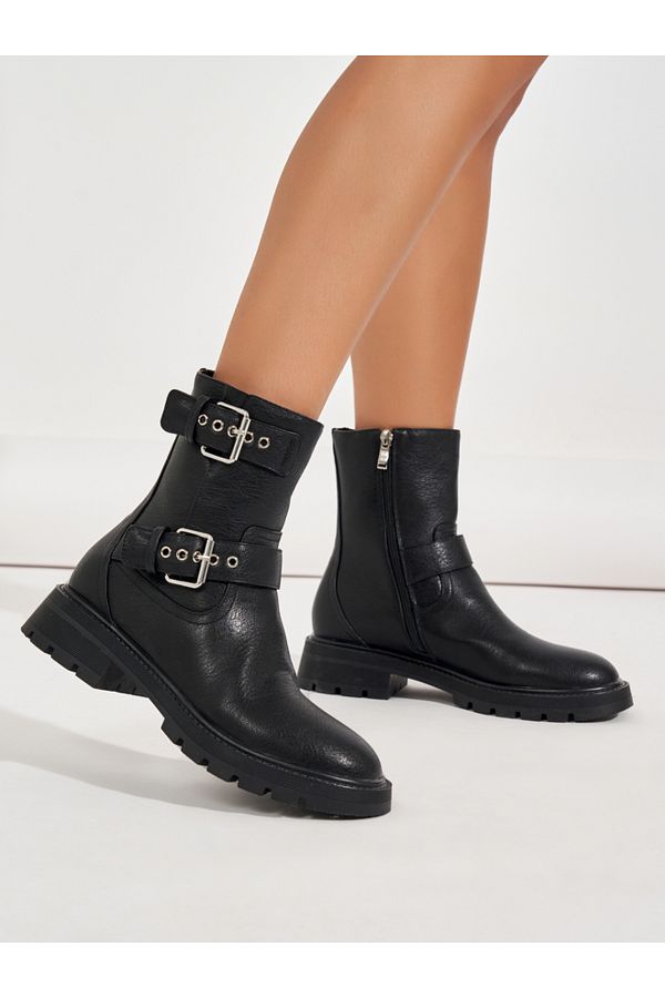 Raid By Styli Side Buckle Accent Biker Ankle Boots Trendyol