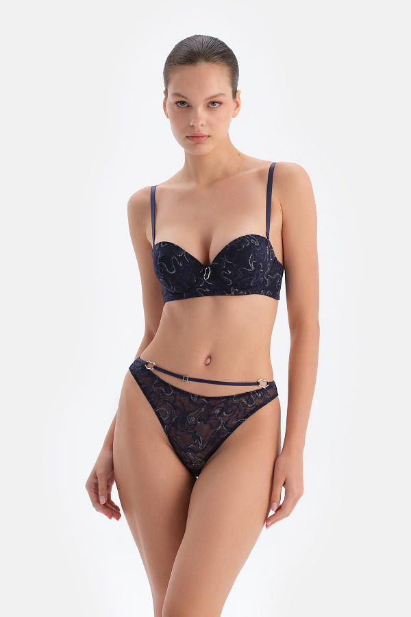 Dagi-Marineblaue brasilianische Spitzenhöschen mit Taillendetail 1