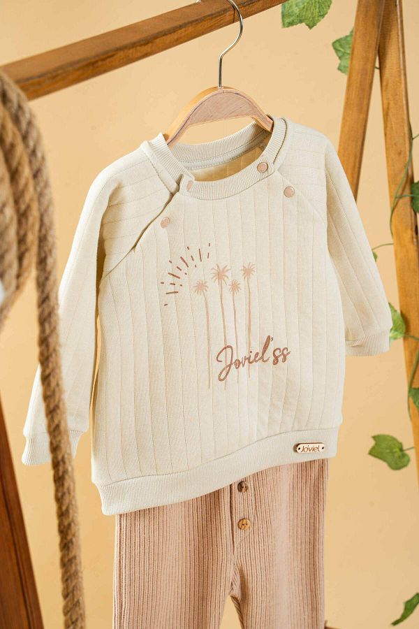 bombe-Set de 2 piese din bumbac natural pentru bebeluși. Set de partea inferioară și de sus la modă First Ben Trend 1