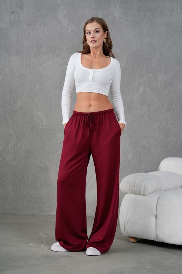 Trendyol Collection-Burgundy Regular Fit Knitted Trousers - Soft Button and Elastic Waist Twoaw25Pl00112 1