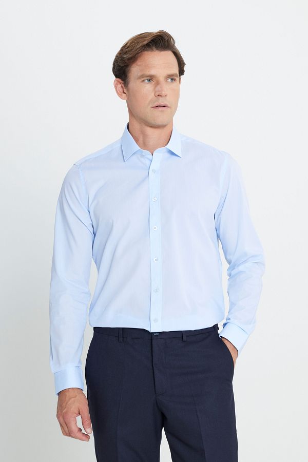 ALTINYILDIZ CLASSICS-Cămașă clasică pentru bărbați, albastru deschis, rezistent la apă și pete, nano 100% bumbac, slim fit 1