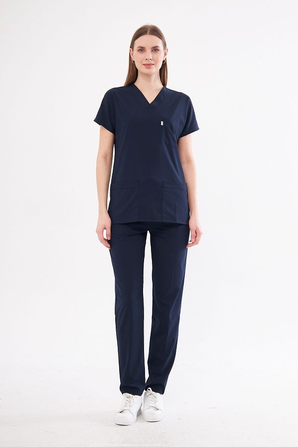 Class Üniforma-Bleumarin Lycra Unisex Maneca Liliac Asistenta Si Doctor Tricou Set Scrubs Uniforma Spitalului 1