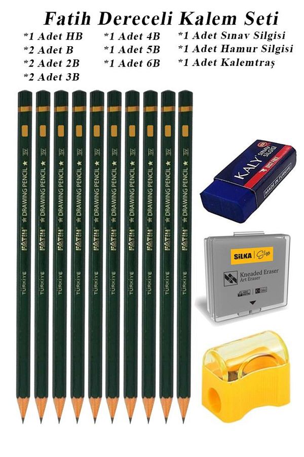 Artlantis-Art Marker Fatih Graduated Pen Set Charcoal Set HB B 2B 3B 4B 5B 6B Set of 13 Exam Eraser and 1