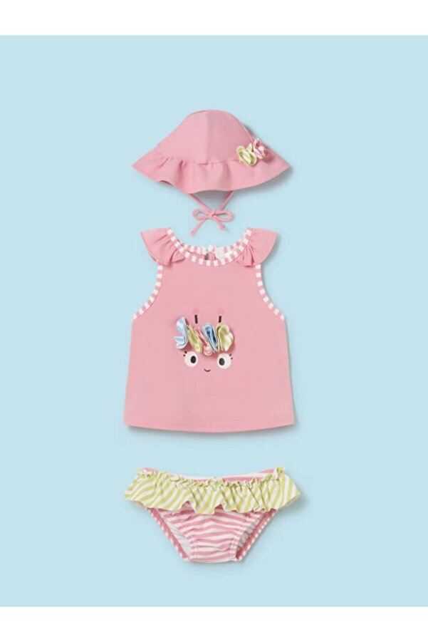 Mayoral yenidogan kız bebek şapkalı bikini altı tişört 3 lü set 1633